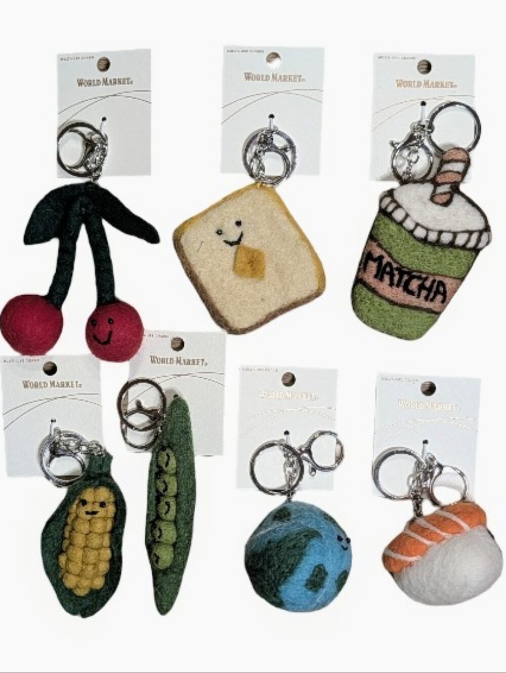World Market Felted Wool Bag Charms/ Keychains 7pc Lot